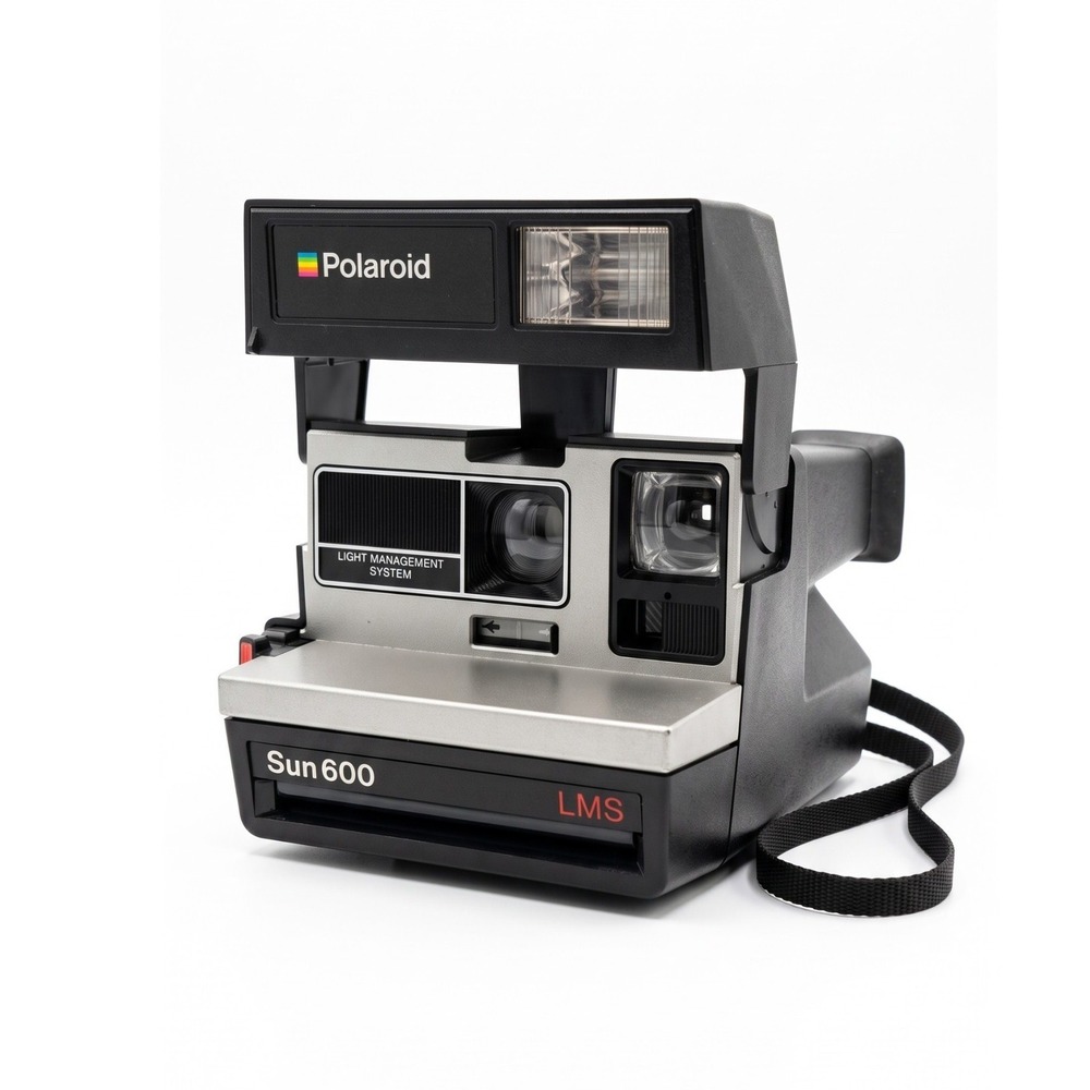 Polaroid Sun 600 LMS Camera Silver Black Vintage instant Film Flash 80s pop up